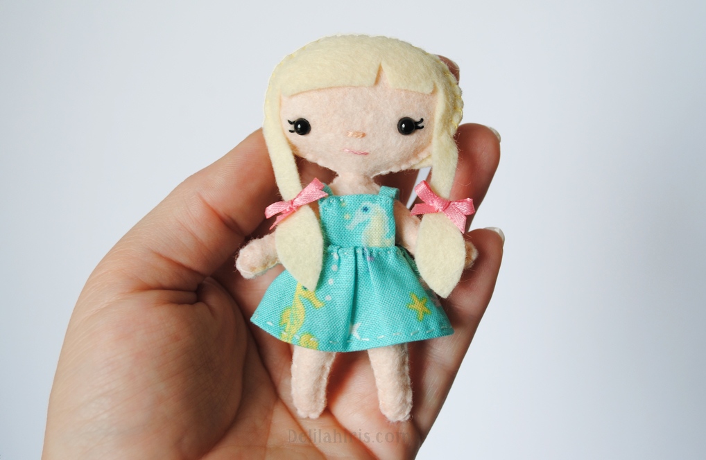 Mini Felt Doll Pattern - Curly Hair Doll by Delilah Iris Felt Crafts